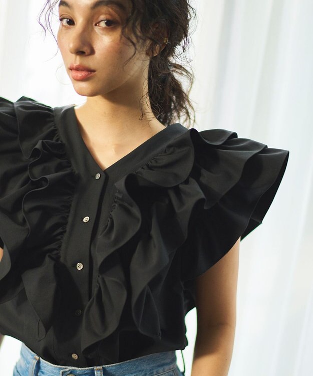 #Newans ラッフルフリルブラウス ブラック