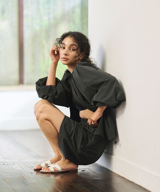 #Newans 【UVカット/撥水/接触冷感】ギャザーブラウス ラッシュガード チャコールグレー