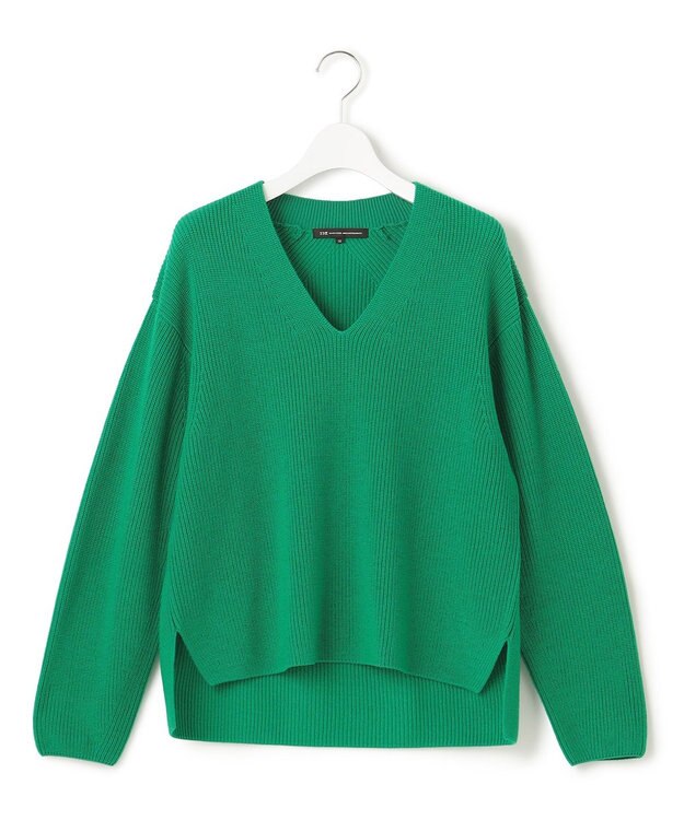 23区 L 【洗える】ウールミドルゲージ Vネック ニット グリーン系