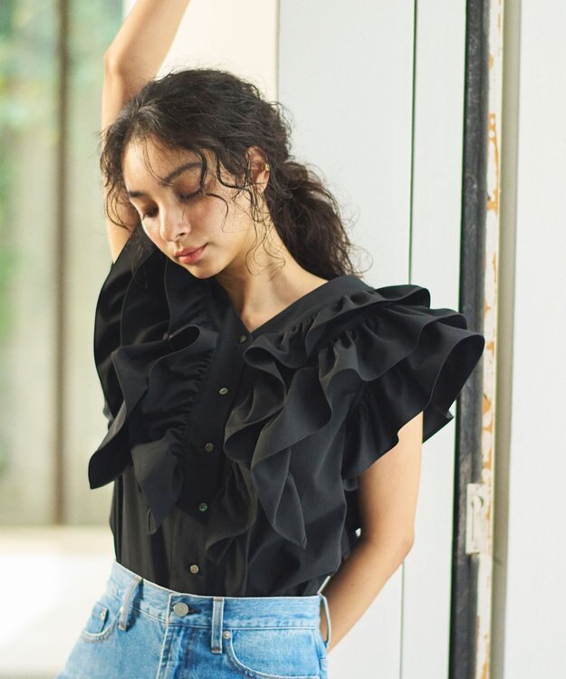 #Newans ラッフルフリルブラウス ブラック