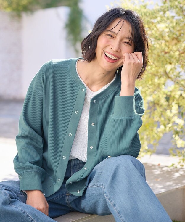 ANY リングドットボタンカーディガン ターコイズ