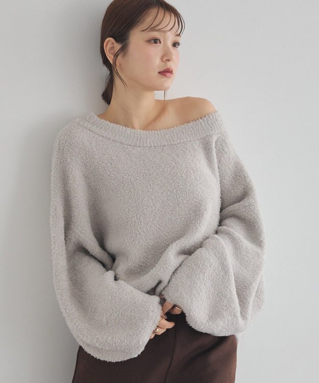 earth music&ecology オフショルフェザーニットプルオーバー Gray Beige
