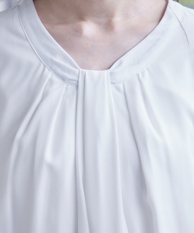 Tiaclasse 【スマート裏起毛】 ボウタイ風ブラウス オフホワイト