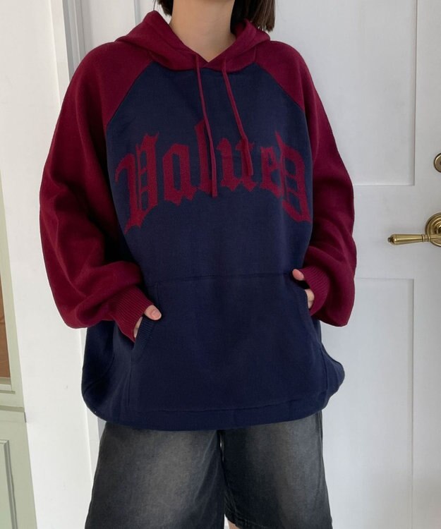 WEGO グラフィックニットパーカー ワイン