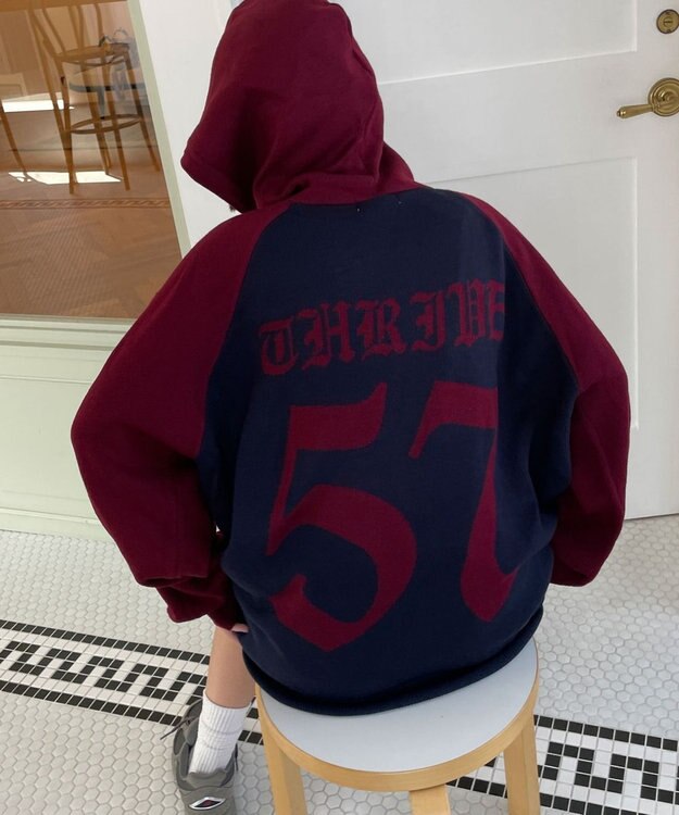 WEGO グラフィックニットパーカー ワイン