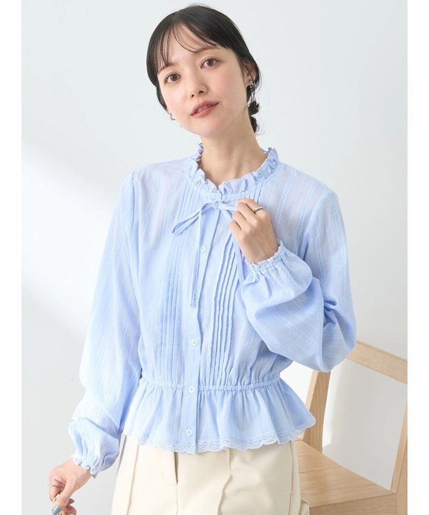 earth music&ecology ピンタックフリルブラウス Sax