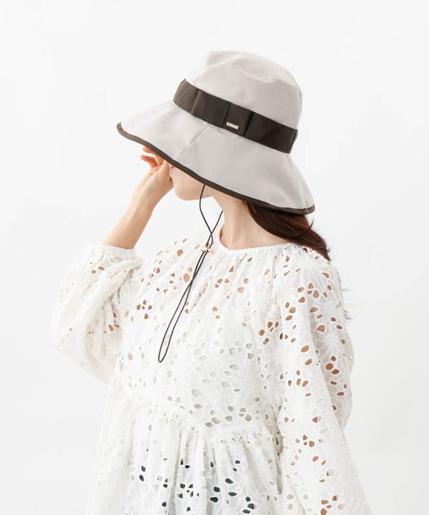 AURORA 【 Beaurance （ビューランス）】サマーシールド リボン中つばクロッシェハット ライトベージュ