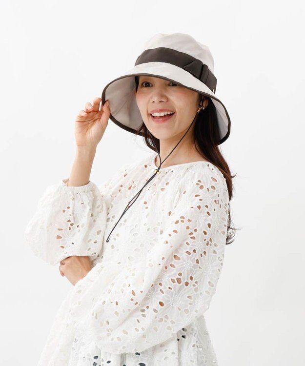 AURORA 【 Beaurance （ビューランス）】サマーシールド リボン中つばクロッシェハット ライトベージュ