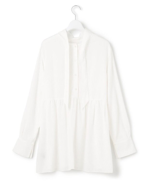 23区 L 【前後着用可能/洗える】ウォッシュドピーチツイル ブラウス ホワイト系