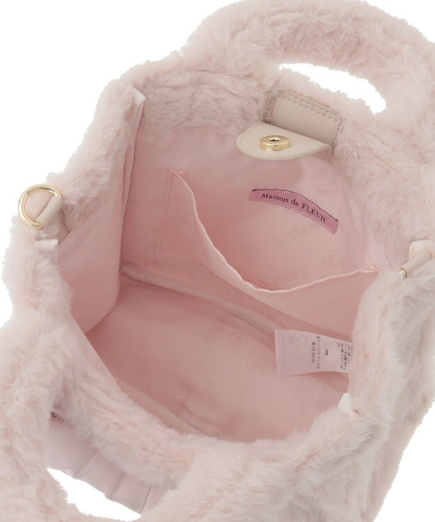 Maison de FLEUR サテンリボンファー2Wayスクエアトートバッグ Pink
