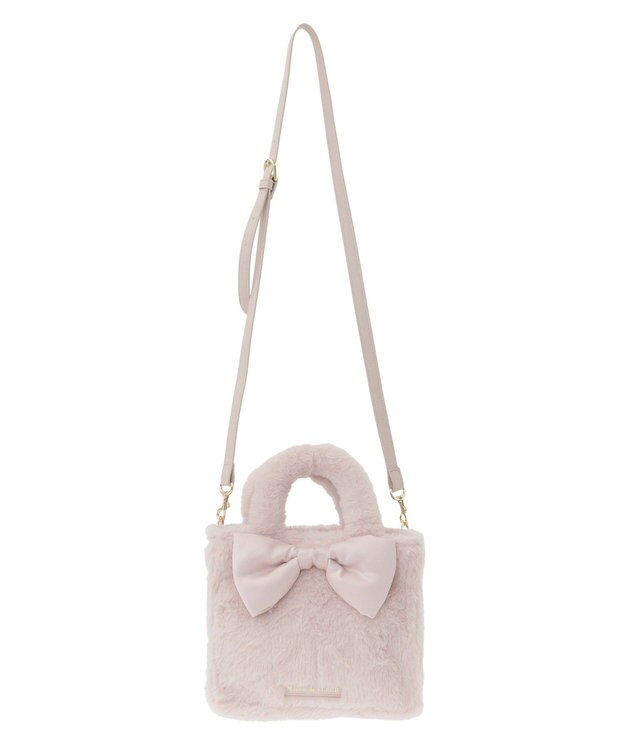 Maison de FLEUR サテンリボンファー2Wayスクエアトートバッグ Pink