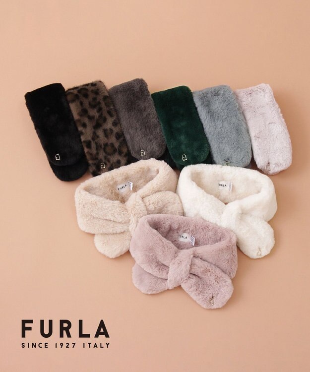 MOONBAT FURLA（フルラ）プチリボンマフラー  アーチロゴ フェイクファー ローズピンク