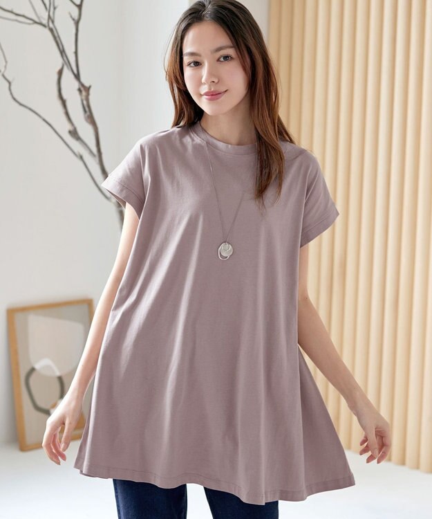 Tiaclasse 【接触冷感】 フレンチスリーブフレアカットソー ピンク