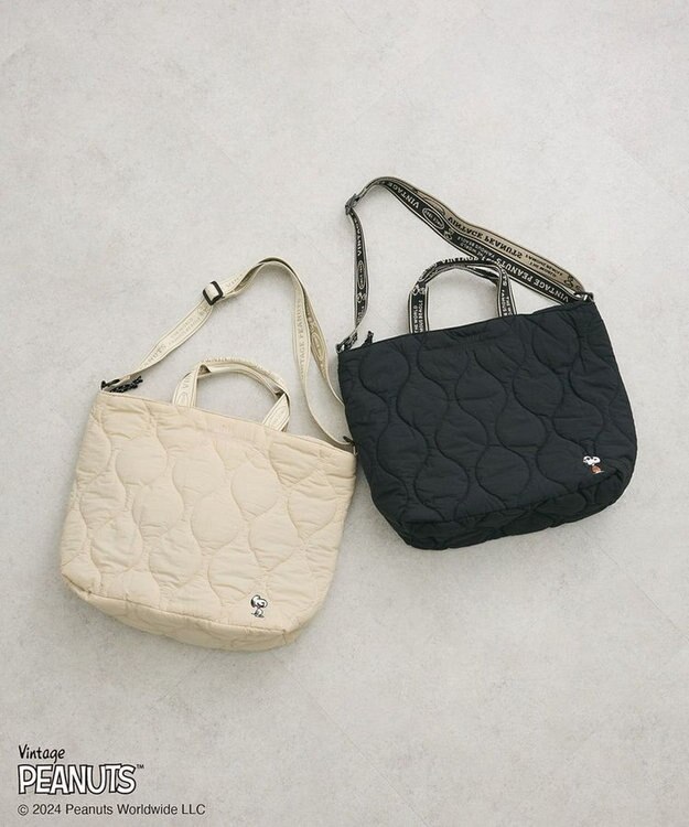 Green Parks ■ＰＥＡＮＵＴＳ　キルティングトートＬ Black