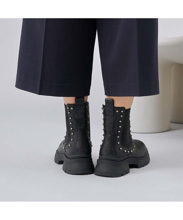 MODE ET JACOMO <carino>サイドゴアビジューショートブーツ ブラック