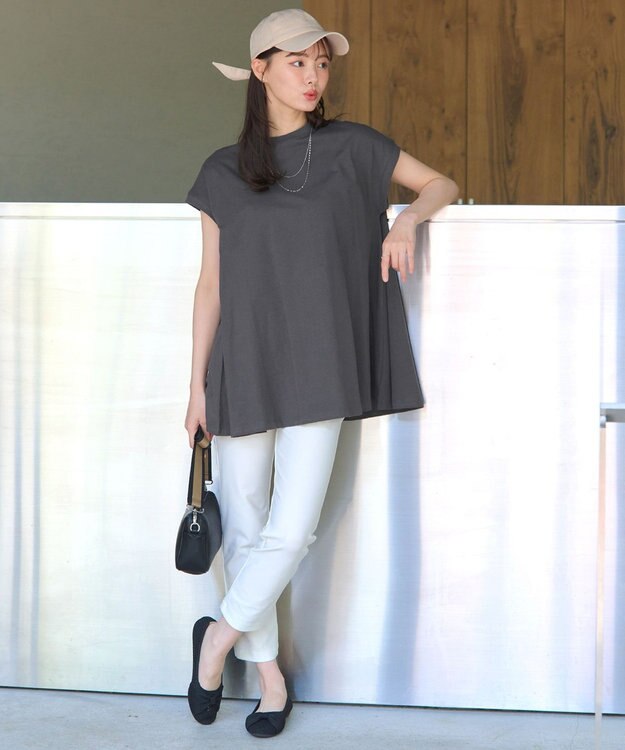 Tiaclasse 【接触冷感】 フレンチスリーブフレアカットソー チャコールグレー