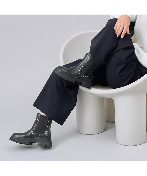 MODE ET JACOMO <carino>サイドゴアビジューショートブーツ ブラック