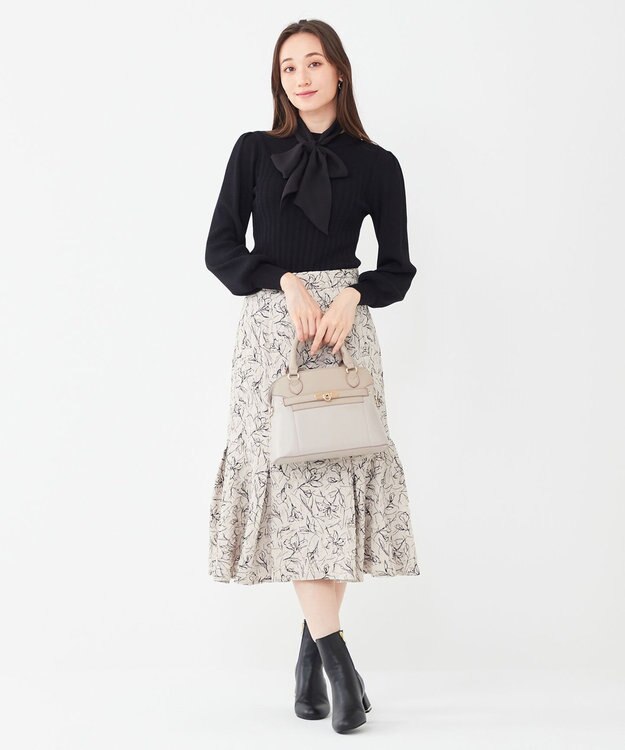 ANY SIS 【2WAY】リボン付き パフスリーブリブ ニット ブラック