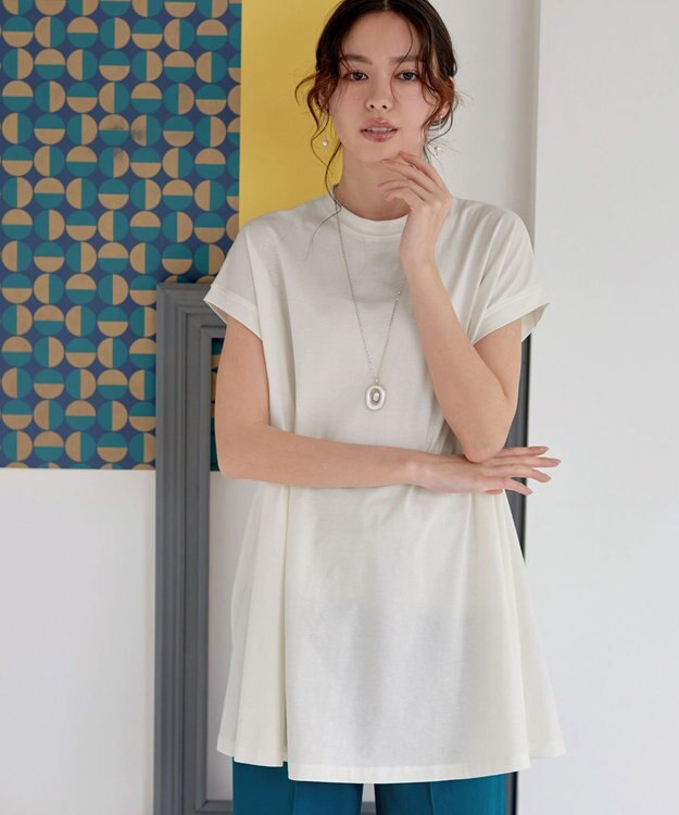 Tiaclasse 【接触冷感】 フレンチスリーブフレアカットソー オフホワイト