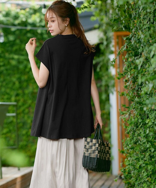 Tiaclasse 【接触冷感】 フレンチスリーブフレアカットソー ブラック