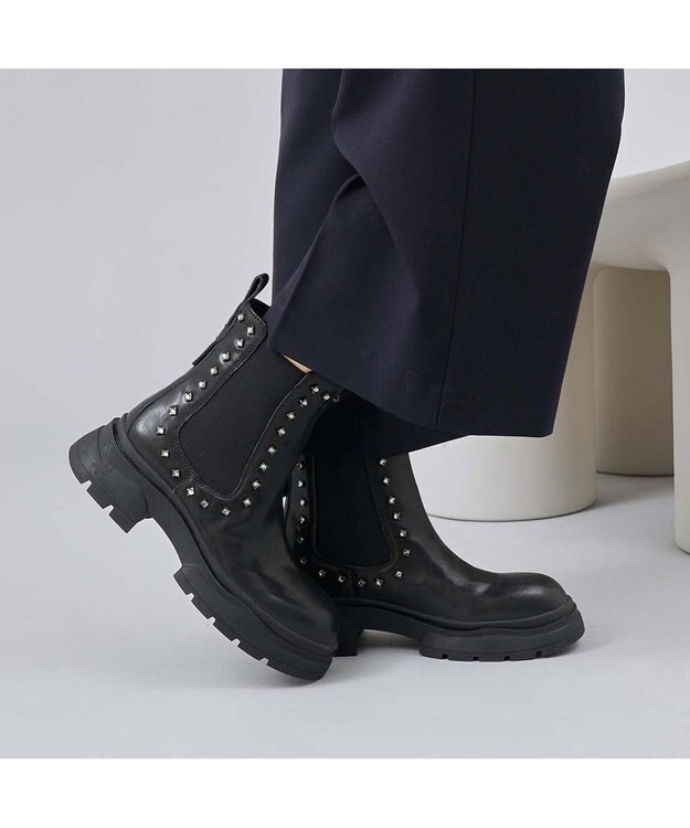 MODE ET JACOMO <carino>サイドゴアビジューショートブーツ ブラック