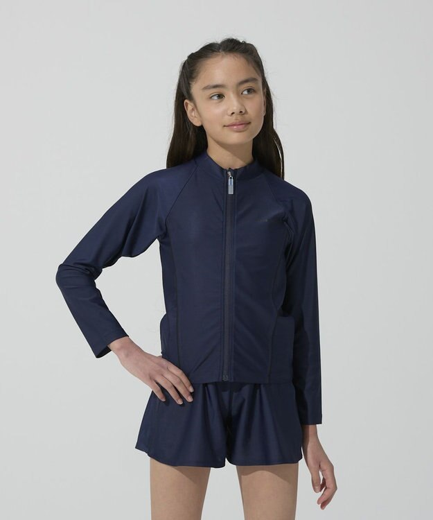 BEAMS SCHOOL 長袖フルZIPラッシュガード ネイビー×ブラック