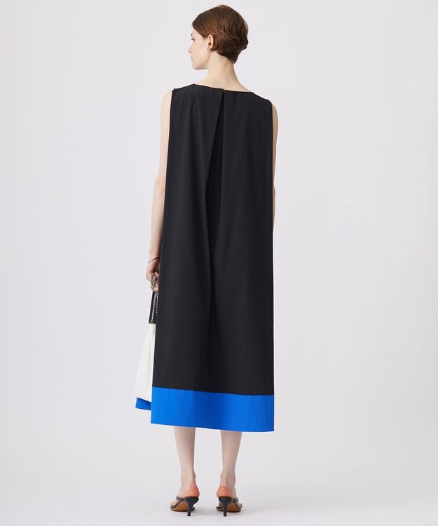 ICB L 【洗える】RENUソフトタイプライター ノースリーブワンピース ブラック×ブルー系