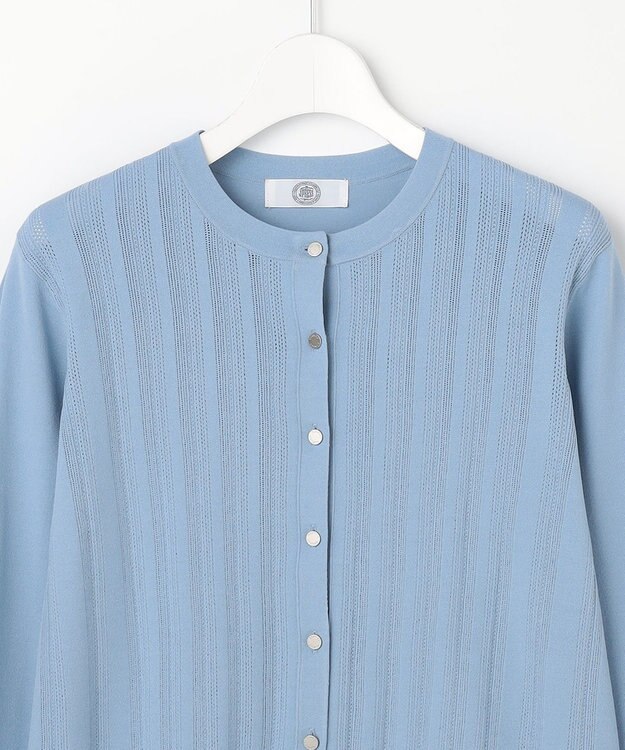 J.PRESS LADIES Rayon Elite Stretch クルーネック カーディガン サックスブルー系