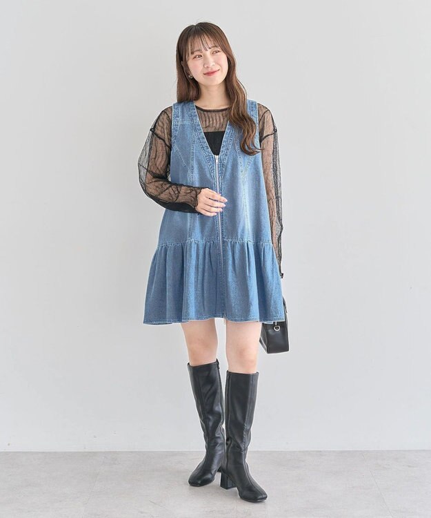 Green Parks ・ＳＵＧＡＲ　ＳＰＯＯＮ　Ｗ－ＺＩＰデニムミニワンピ Indigo