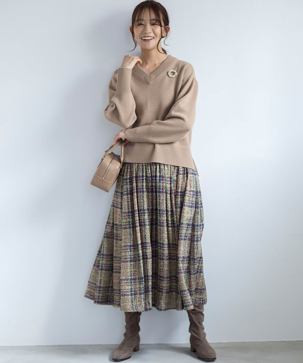 組曲 【8色展開・手洗い可】ウールカシミヤミックス Vネックニット ベージュ系