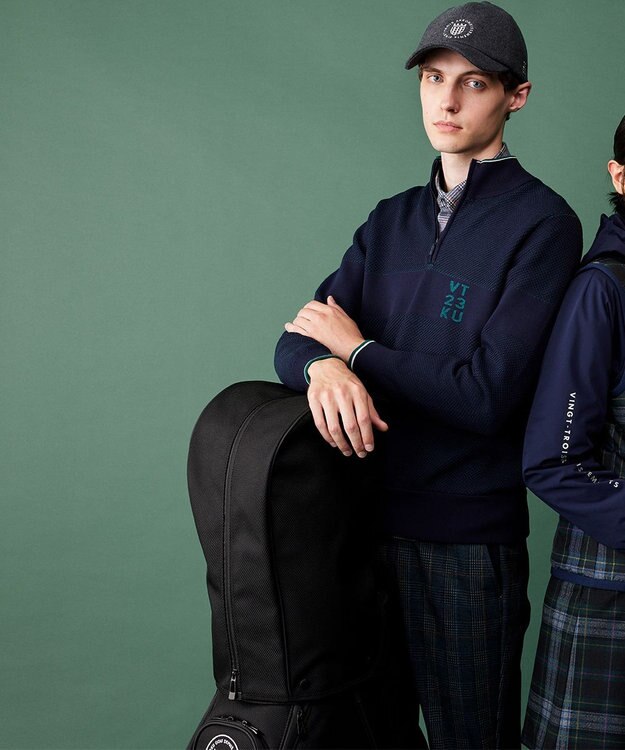 23区GOLF 【MEN】【ウォッシャブル】ハーフジップニットプルオーバー ネイビー系