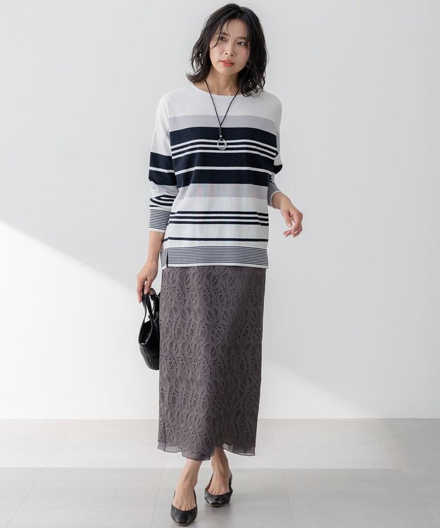 23区 【洗える】ジオメトリックレース Iライン スカート ブラウン系