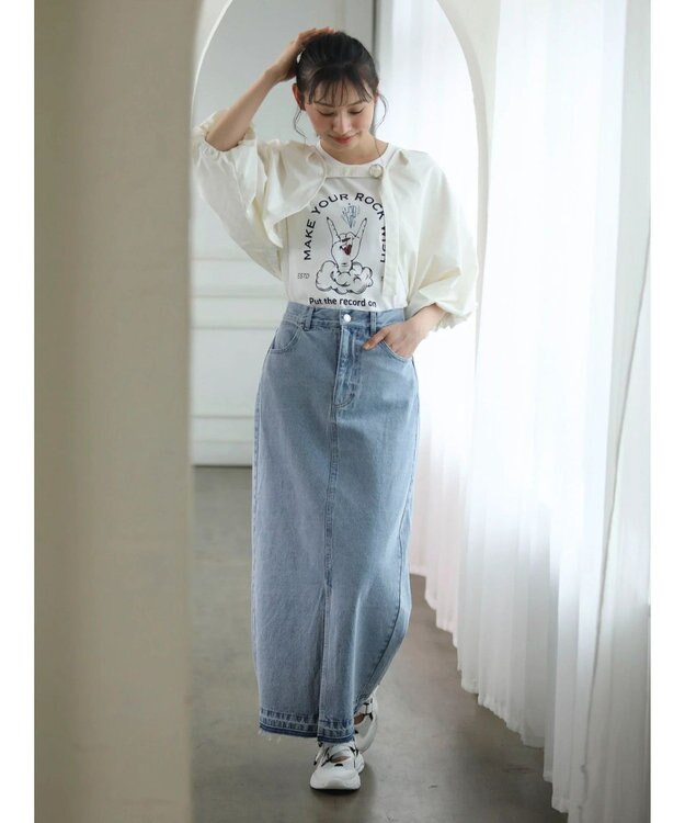 Green Parks ・ＤｏｕｂｌｅＦｌａｇｓ　フリルショルダープリントＴＥＥ Off White