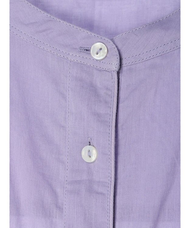 Green Parks インド綿　パイピングバンドカラーシャツチュニック Purple