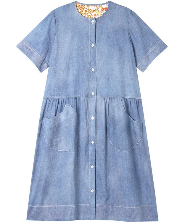 tsumori chisato SLEEP ツモリチサト ワンピース 5分袖 半袖 綿100%(本体) 楊柳素材 ロング丈(ふくらはぎ付近) レディース UNT149 /ワコール ブルー