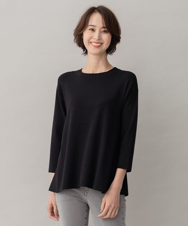 自由区 【洗える】レーヨンポリエステルスムース ペプラムニット ミッドナイト