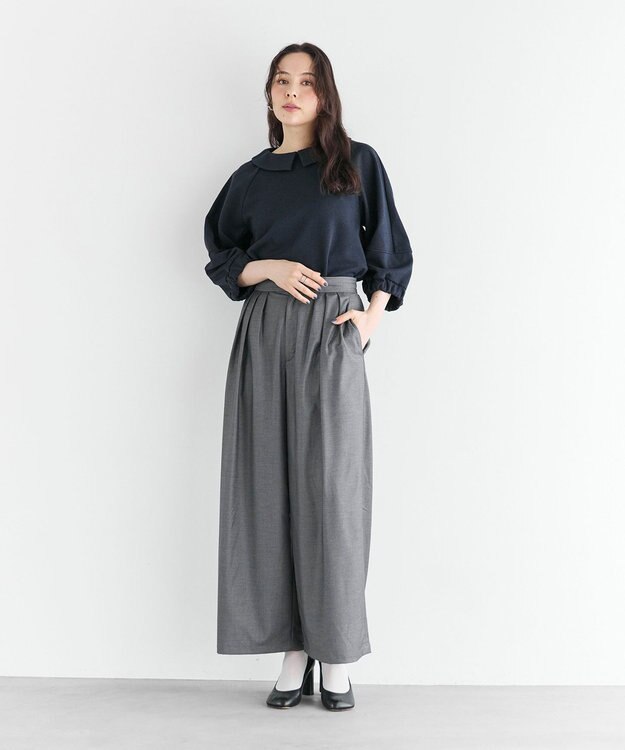 #Newans 【セレモニーにも/洗濯機可】ランタンスリーブブラウス ネイビー