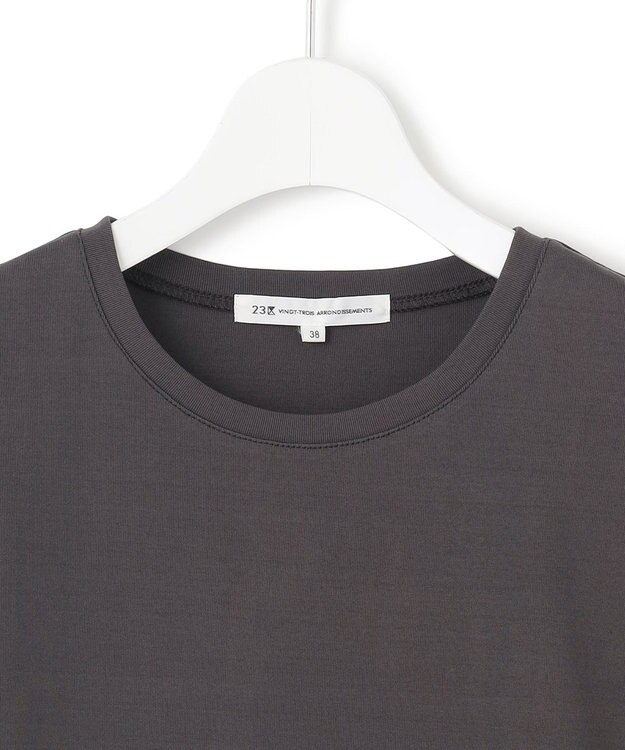 23区 L 【汗じみ防止/速乾性】フレンチスリーブ  IT Tシャツ ダークブラウン系