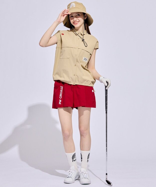 PW CIRCULUS 【WOMEN】ボックスプリーツショーツ ゴルフウェア レディース レッド系