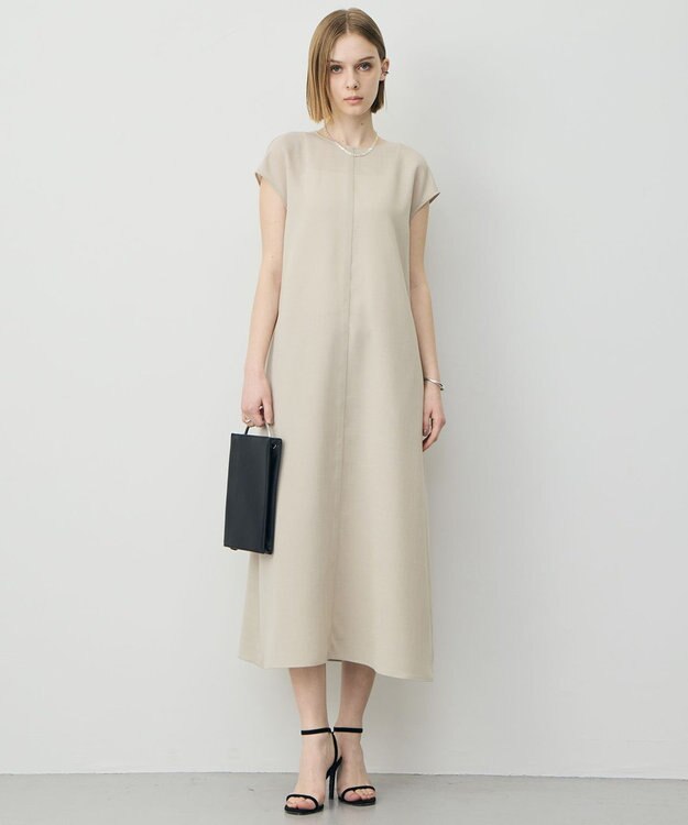 ICB ドライアセテートスラブ フレンチスリーブワンピース サンドベージュ