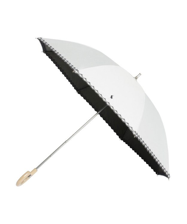 MOONBAT POLO RALPH LAUREN（ポロ ラルフローレン）晴雨兼用日傘 無地 刺繍 長傘 遮光率100％ 遮熱 UV オフホワイト