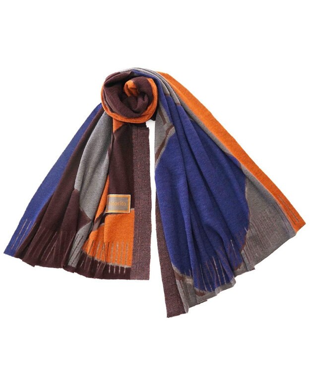 nitorito 【UNISEX】safflower オリジナル紅花柄 ストール navy