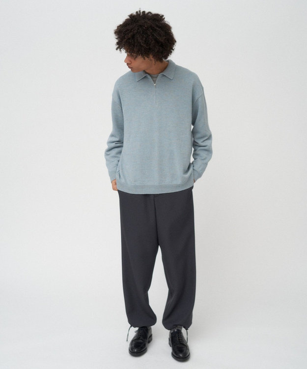 ATON BABY ALPACA LINEN | ジップアップポロセーター - UNISEX SAX
