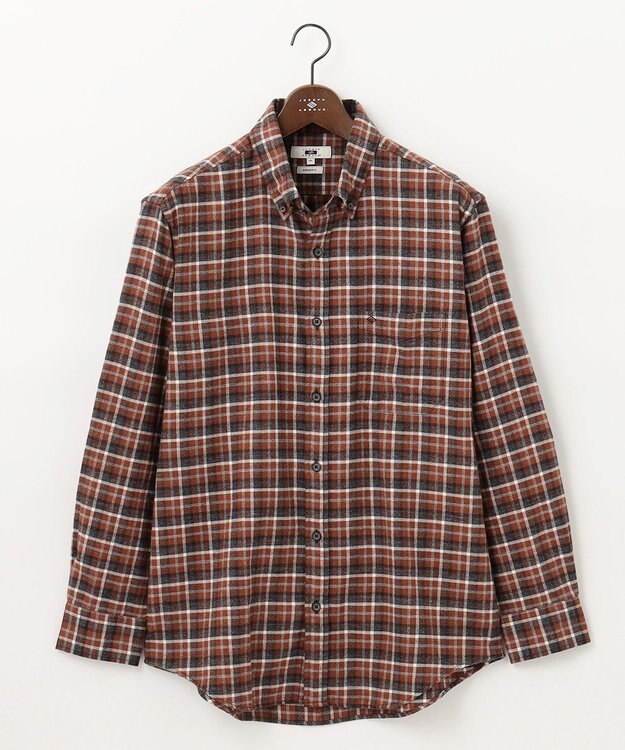 JOSEPH ABBOUD 【キングサイズ・オーガニックコットン】スモールチェック フランネルシャツ オレンジ系3
