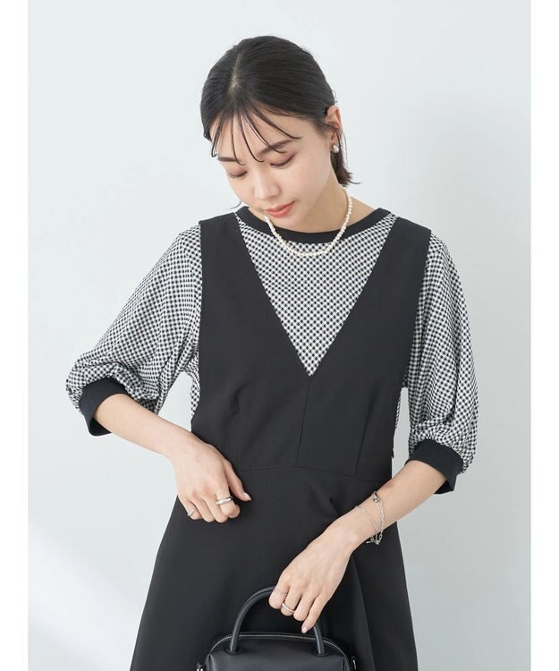 earth music&ecology ギンガムパフＴＥＥ Black