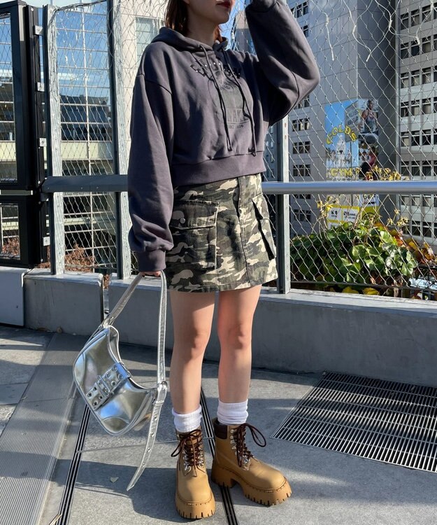 WEGO ガールプリントプルパーカー ダークグレー