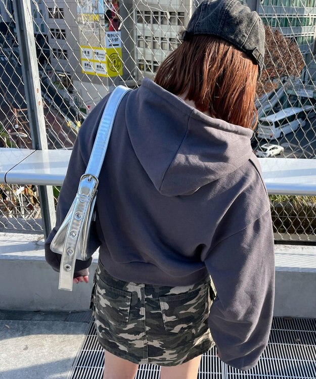 WEGO ガールプリントプルパーカー ダークグレー