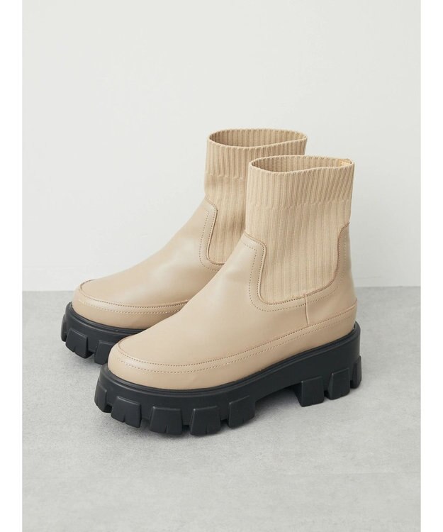 Green Parks ・ｍｉｎｉａ　ニットコンビブーツ Beige