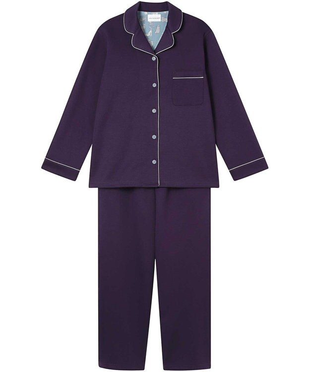 une nana cool 【綿混】ハイゲージダブルエアー 長袖開襟パジャマ MADE WITH LIBERTY FABRIC ダークパープル