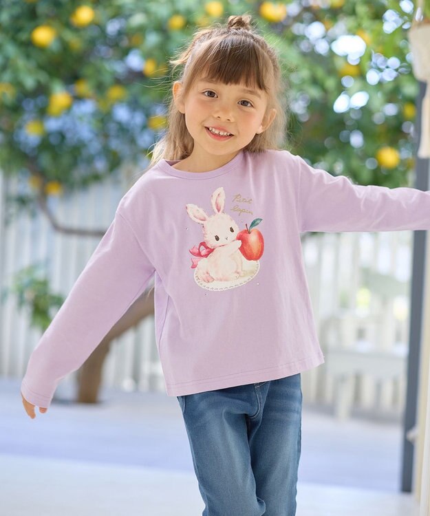 ANY KIDS アニマル×フルーツ 長袖 Tシャツ ラベンダー×ウサギ